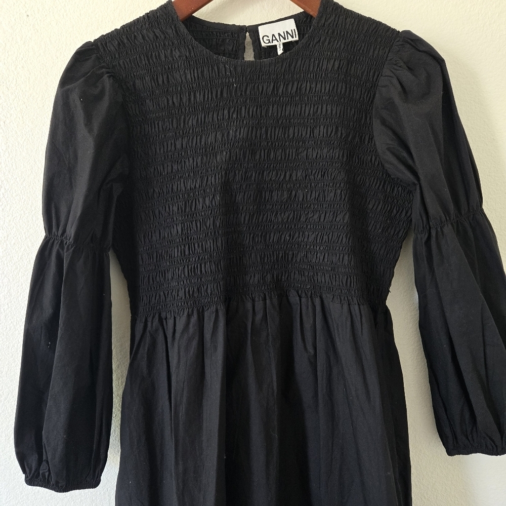 GANNI Women's Cotton Poplin Mini Smock Dress in Black size 38 or 6 - Picture 8 of 16